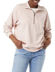 daily ritual women’s terry cotton and modal relaxed-fit quarter-zip sweatshirt, light pink, x-large
