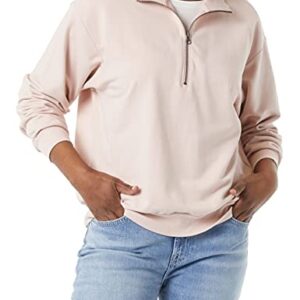 Daily Ritual Women's Terry Cotton and Modal Relaxed-Fit Quarter-Zip Sweatshirt, Light Pink, X-Large