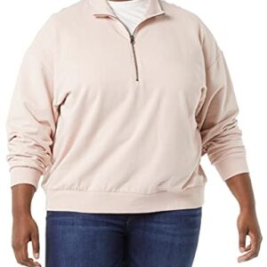 Daily Ritual Women's Terry Cotton and Modal Relaxed-Fit Quarter-Zip Sweatshirt, Light Pink, X-Large