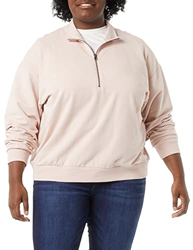 Daily Ritual Women's Terry Cotton and Modal Relaxed-Fit Quarter-Zip Sweatshirt, Light Pink, X-Large