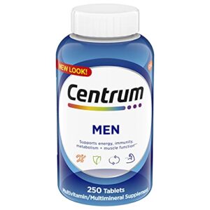 centrum multivitamin for men, multivitamin/multimineral supplement with vitamin d3, b vitamins and antioxidants, gluten free, non-gmo ingredients – 250 count