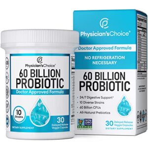 physician’s choice probiotics 60 billion cfu – 10 diverse strains plus organic prebiotic, designed for overall digestive health and supports occasional constipation, diarrhea, gas & bloating
