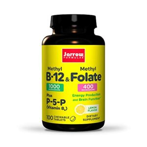 jarrow formulas extra strength methyl b-12 & methyl folate – 100 chewable tablets, lemon flavored – bioactive vitamin b12 & b9 – cellular energy and cardiovascular support (packaging may vary)