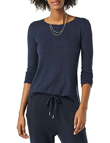 Daily Ritual Women's Cozy Knit Standard-Fit Long-Sleeve Shirttail Hem Crewneck Shirt, Navy, Medium