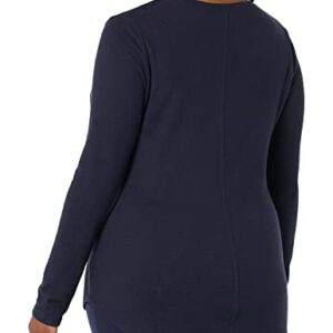 Daily Ritual Women's Cozy Knit Standard-Fit Long-Sleeve Shirttail Hem Crewneck Shirt, Navy, Medium