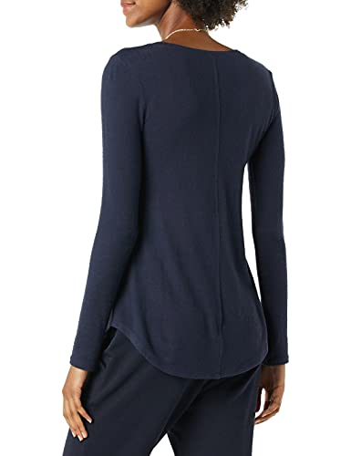 Daily Ritual Women's Cozy Knit Standard-Fit Long-Sleeve Shirttail Hem Crewneck Shirt, Navy, Medium