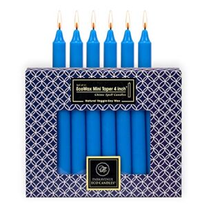 cocosoy organic mini taper 4″ candles for spells chime rituals prayer witchcraft supplies. cute birthday candles colored taper set for parties. premium coconut soy wax bulk package of 40 blue color