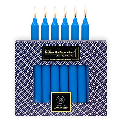 CocoSoy Organic Mini Taper 4" Candles for Spells Chime Rituals Prayer Witchcraft Supplies. Cute Birthday Candles Colored Taper Set for Parties. Premium Coconut Soy Wax Bulk Package of 40 Blue Color