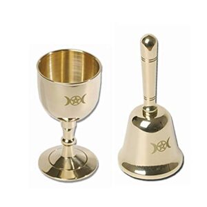 Gbrand Mini Altar Bell and Altar Chalice, Triple Moon Goddess and Pentagram Wiccan Supplies and Tools, Altar Ritual Kit