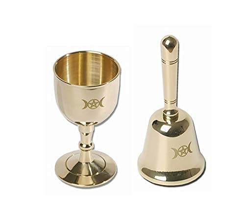 Gbrand Mini Altar Bell and Altar Chalice, Triple Moon Goddess and Pentagram Wiccan Supplies and Tools, Altar Ritual Kit