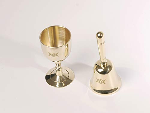 Gbrand Mini Altar Bell and Altar Chalice, Triple Moon Goddess and Pentagram Wiccan Supplies and Tools, Altar Ritual Kit