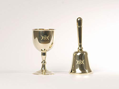 Gbrand Mini Altar Bell and Altar Chalice, Triple Moon Goddess and Pentagram Wiccan Supplies and Tools, Altar Ritual Kit