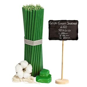 Diveevo ecclesiastical Beeswax Candles - 50 pcs. I Ritual Candles L-8.10 in, Ø-0.26 in I 80 min Burning time in Green I Thin Candles drip- & Smoke-Free