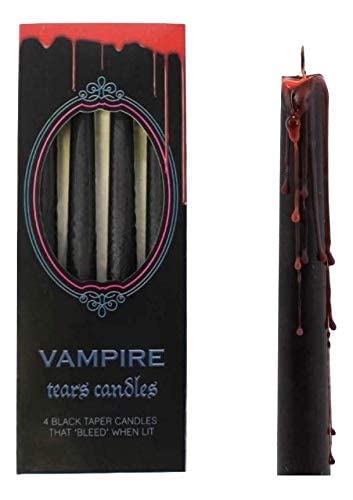 something different Vampire Tears Black Candles - Set of 4 Bleeding Candles - Gothic Rituals Halloween