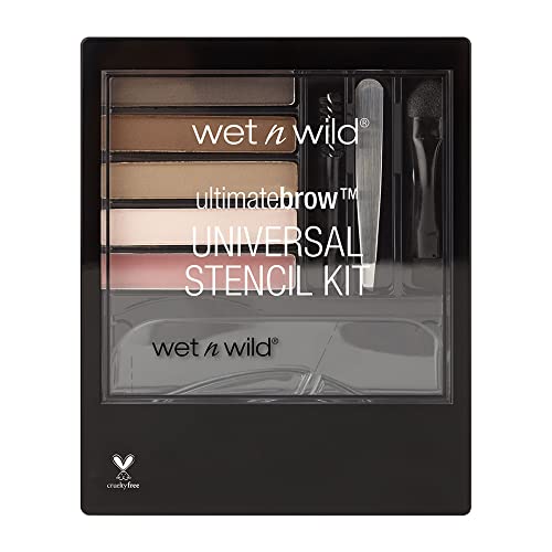 Wet n Wild Ultimate Eyebrow Universal Stencil Kit, 5 Brow Color Makeup Set, Spoolie For Brushing and Blending, Hair Removal Tweezers, Sponge Brush Applicator, 3 Stencils, Universal Appeal