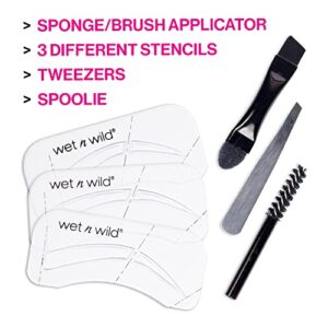 Wet n Wild Ultimate Eyebrow Universal Stencil Kit, 5 Brow Color Makeup Set, Spoolie For Brushing and Blending, Hair Removal Tweezers, Sponge Brush Applicator, 3 Stencils, Universal Appeal