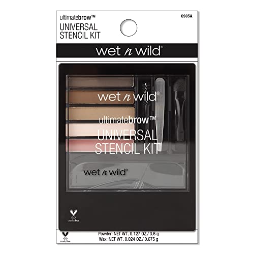 Wet n Wild Ultimate Eyebrow Universal Stencil Kit, 5 Brow Color Makeup Set, Spoolie For Brushing and Blending, Hair Removal Tweezers, Sponge Brush Applicator, 3 Stencils, Universal Appeal