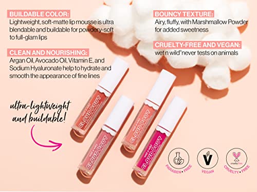 wet n wild Lip Cream Cloud Pout Marshmallow Matte Liquid Lipstick, Lip Mousse, Red Madness, Marshmallow Flavored