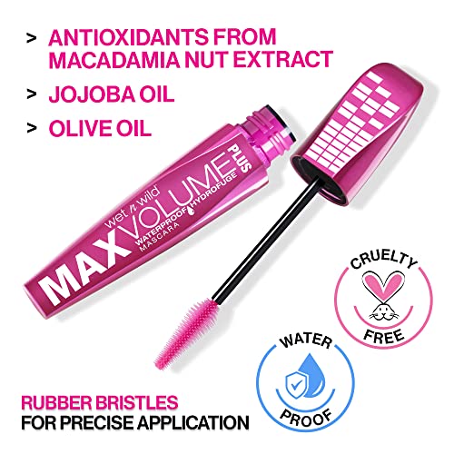 Wet n Wild Max Volume Plus Waterproof Mascara - Amp'd Black,0.8 Fl Oz (Pack of 1),C141A