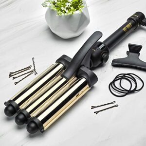 Hot Tools Pro Artist 24K Gold Digital 3 Barrel Hair Waver | Long Lasting Defined Waves (Jumbo Size)