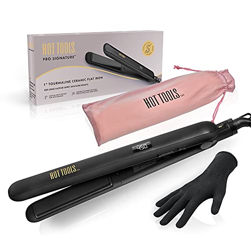 Hot Tools Pro Signature Ceramic + Tourmaline Flat Iron for Sleek Results, 1 Inch Plates