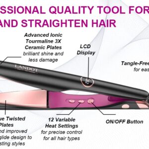 LANDOT Hair Straightener and Curler 2 in 1, Twist Flat Iron Curling Iron for Curl/Wave or Straighten