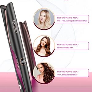 LANDOT Hair Straightener and Curler 2 in 1, Twist Flat Iron Curling Iron for Curl/Wave or Straighten