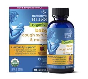mommy’s bliss organic baby cough syrup and mucus + immunity support, contains organic agave and ivy leaf, made for babies 4 month+, 1.67 fluid ounces