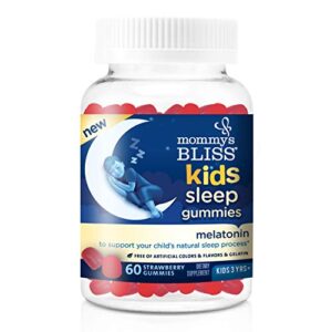 mommy’s bliss kids sleep melatonin gummies: free of artificial colors, flavors, or gelatin, strawberry flavor, age 3+, 60 gummies