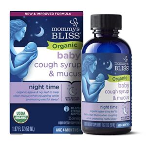 mommy’s bliss organic baby cough syrup & mucus night time, contains organic agave and ivy leaf, made for babies 4 month+, 1.67 fluid ounces