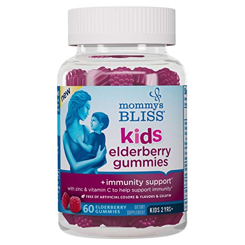 Mommy's Bliss Kids Elderberry Gummies Promotes Immunity Support with Black Zinc & Vitamin C Age 2 Years+, Elderberry, 60 Count