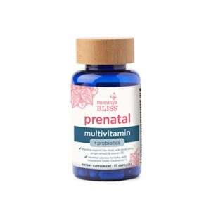 mommy’s bliss prenatal multivitamin probiotic for women with folic acid: support baby development & mom immunity & digestion with zinc, vitamin b6 & b12, ginger extract, choline, vegan (45 servings)