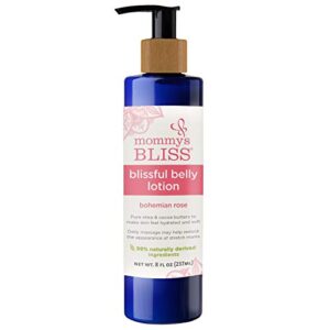 mommy’s bliss belly lotion: for hydrated, resilient, & elastic skin during pregnancy, reduce stretch mark appearance with cocoa butter bohemian rose scent, 8 fl oz