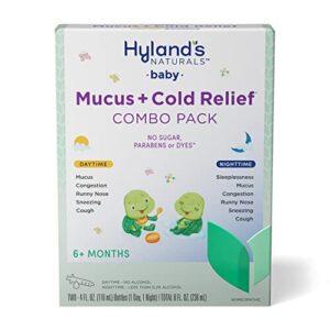 infant and baby cold medicine, hyland’s naturals baby mucus + cold relief, day & night value pack, decongestant and cough relief, 8 fl oz