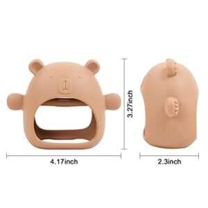 Bear Mitten Baby Teether, Anti-Drop Teething Toy for Babies 3+ Months, Silicone Teether for Baby Teething Relief, Infant Toy for Sucking Needs, BPA Free(Brown)