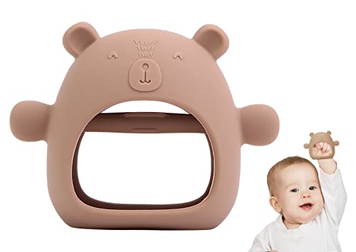 Bear Mitten Baby Teether, Anti-Drop Teething Toy for Babies 3+ Months, Silicone Teether for Baby Teething Relief, Infant Toy for Sucking Needs, BPA Free(Brown)