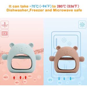 Bear Mitten Baby Teether, Anti-Drop Teething Toy for Babies 3+ Months, Silicone Teether for Baby Teething Relief, Infant Toy for Sucking Needs, BPA Free(Brown)