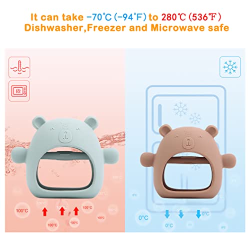 Bear Mitten Baby Teether, Anti-Drop Teething Toy for Babies 3+ Months, Silicone Teether for Baby Teething Relief, Infant Toy for Sucking Needs, BPA Free(Brown)