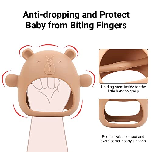 Bear Mitten Baby Teether, Anti-Drop Teething Toy for Babies 3+ Months, Silicone Teether for Baby Teething Relief, Infant Toy for Sucking Needs, BPA Free(Brown)