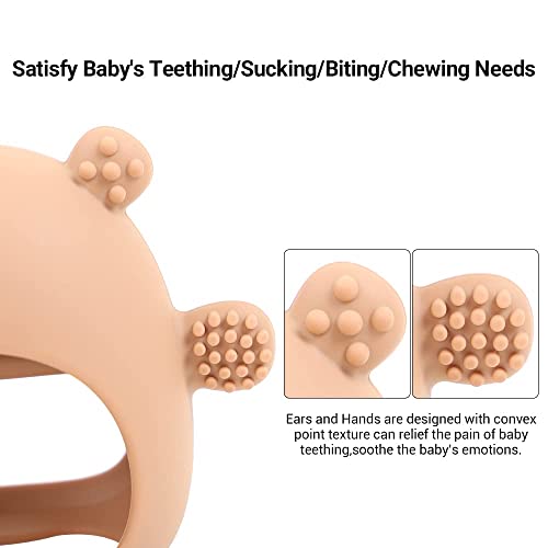 Bear Mitten Baby Teether, Anti-Drop Teething Toy for Babies 3+ Months, Silicone Teether for Baby Teething Relief, Infant Toy for Sucking Needs, BPA Free(Brown)