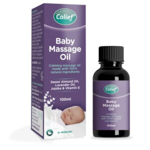 colief baby massage oil | soothing oil for infants | made with 100% natural ingredients including sweet almond oil, lavender oil, jojoba & vitamin e | suitable for babies 3+ months | 3.38 fl. oz