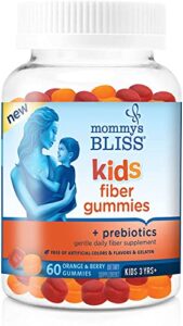 mommy’s bliss kids fiber gummies with prebiotics and chicory root gentle daily fiber supplement (ages 3+), natural orange & berry flavors ,60 gummies