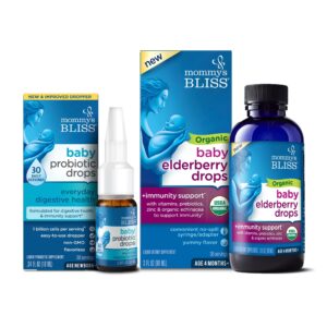 mommy’s bliss baby probiotic drops everyday 30 servings (pack of 1) with organic baby elderberry drops 36 servings (pack of 1), support baby’s immunity