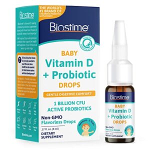 Biostime Baby Vitamin D Drops for Infants, Newborns, Toddlers | Colic Calm Probiotic | Helps Reduce Crying Time | Baby Vitamin D for Strong Bones - 1 Billion CFU Probiotic - 400 IU (10MG) - 32 SVGs