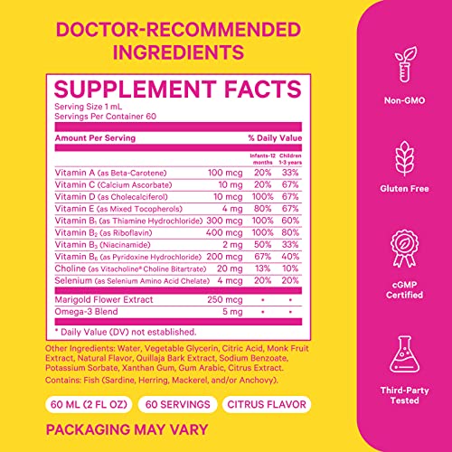 Pink Stork Baby Multivitamin Drops with DHA: Liquid Baby & Toddler Vitamin Drops for Brain Health & Immune Support, Vitamin D & B Complex Vitamins, Choline, Women-Owned, Unflavored, 2 oz, 60 Servings