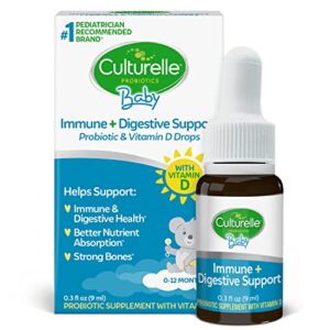 culturelle baby immune & digestive support probiotic + vitamin d drops, helps support immune & digestive health in babies, infants & newborns 0-12 months, 30 day supply, gluten free & non-gmo, 9ml