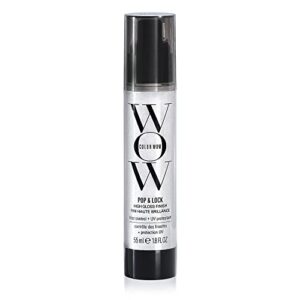 color wow pop + lock frizz control + glossing serum – anti frizz serum with heat protection; seals split ends; moisturizes; prevents color fade; uv protection; silkens and shines dull, dehydrated hair