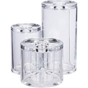 GROOVI Beauty Acrylic Triple Round Make Up Container (3 Towers Connected) Compact Size, Great Storage Container for Cosmetics/accs, for use in Bathroom or on Vanity, 5.5" x 5.9" x 5.25"