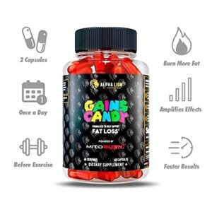 ALPHA LION Gains Candy, Supplement Pills That Support Weight Loss, Appetite Suppressant, Keto-Diet Friendly, Decrease Body Fat, Upgrade Energy & Workout Performance, 60 Capsules (MitoBurn®)