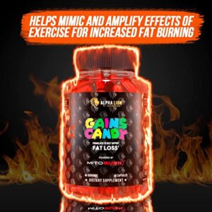 ALPHA LION Gains Candy, Supplement Pills That Support Weight Loss, Appetite Suppressant, Keto-Diet Friendly, Decrease Body Fat, Upgrade Energy & Workout Performance, 60 Capsules (MitoBurn®)